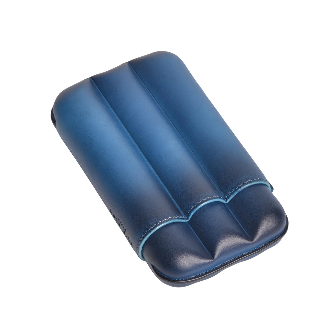 Elie Bleu Blue Patina Leather Cigar Case (3 Cigars)