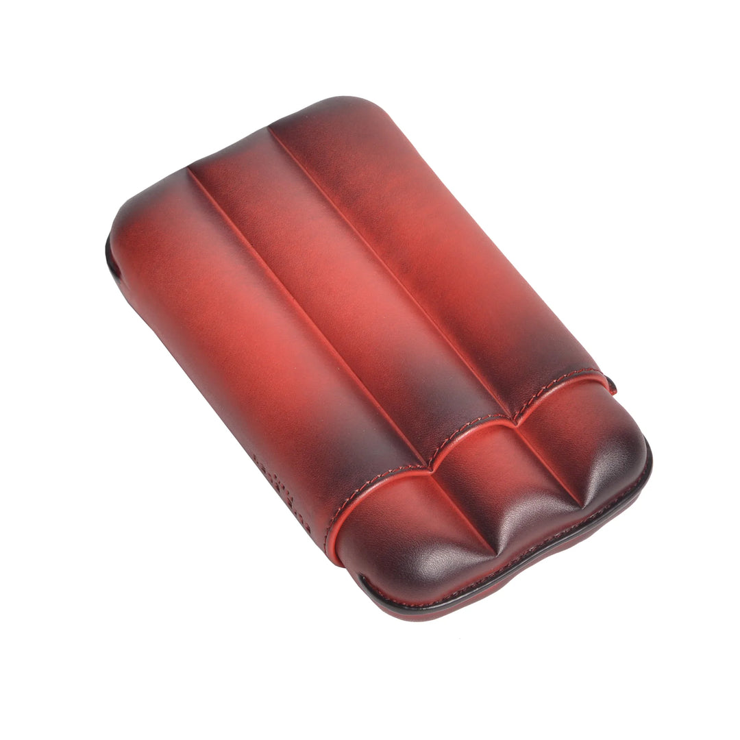 Elie Bleu Burgundy Patina Leather Cigar Case (3 Cigars)
