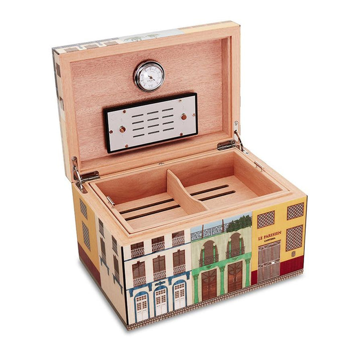 Elie Bleu Wooden Cigar Humidor "Casa Cubana" Sycamore (75 Cigars)