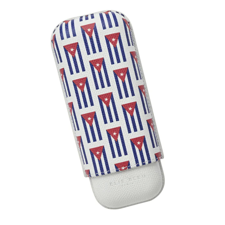 Elie Bleu Leather Cigar Case with Small Cuban Flags-2 Cigars