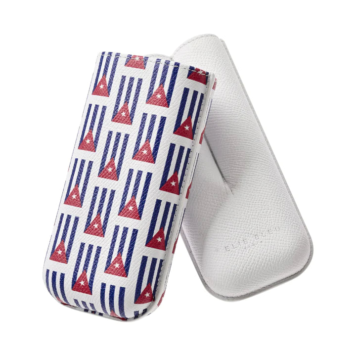 Elie Bleu Leather Cigar Case with Small Cuban Flags-2 Cigars