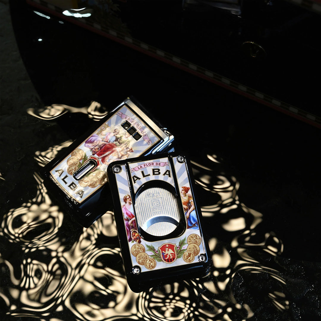Elie Bleu Cigar Lighter Jet Flame Alba Black and cutter set