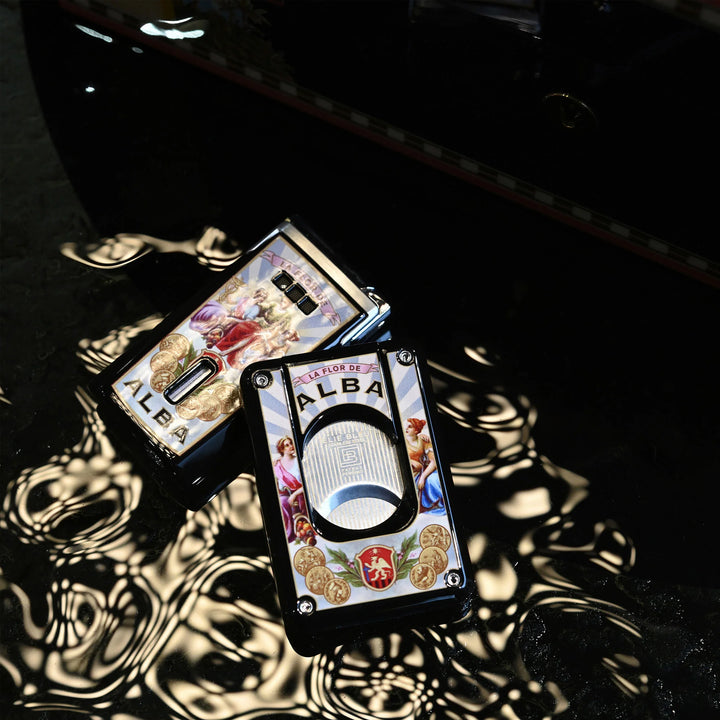 Elie Bleu Cigar Lighter Jet Flame Alba Black and cutter set