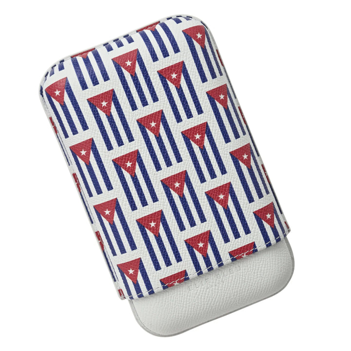 Elie Bleu Leather Cigar Case with Small Cuban Flags - 3 Cigars