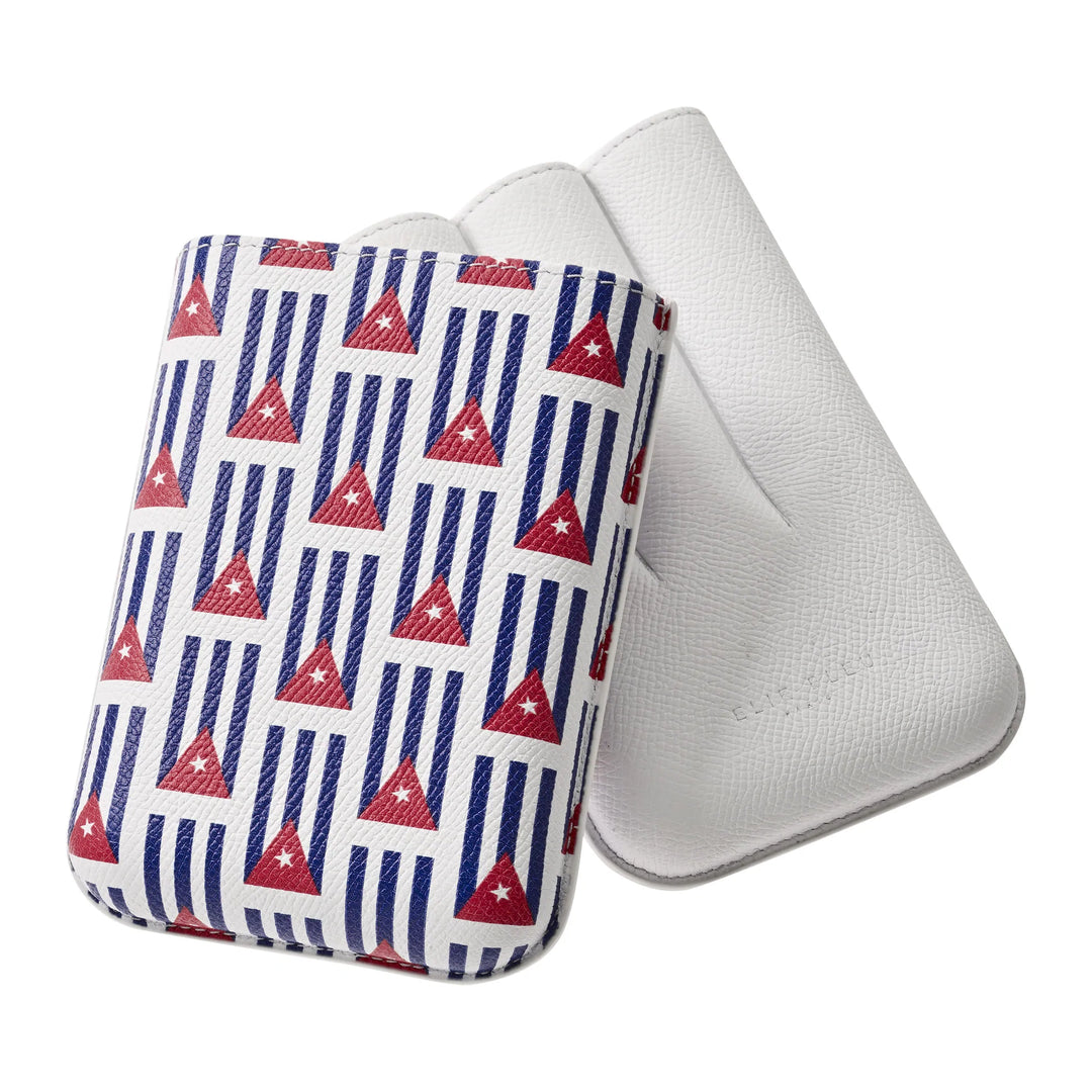 Elie Bleu Leather Cigar Case with Small Cuban Flags - 3 Cigars