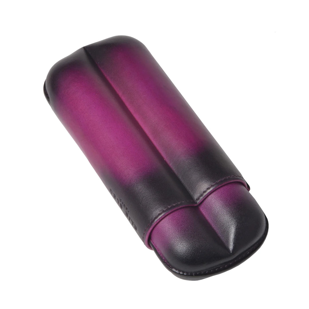 Elie Bleu Plum Patina Leather Cigar Case (2 Cigars)