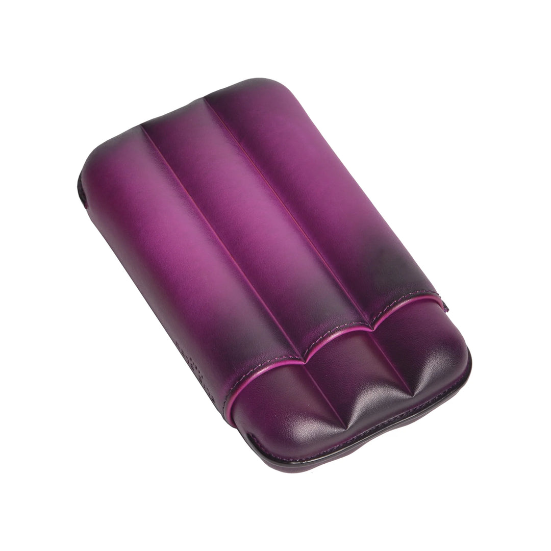 Elie Bleu Plum Patina Leather Cigar Case (3 Cigars)