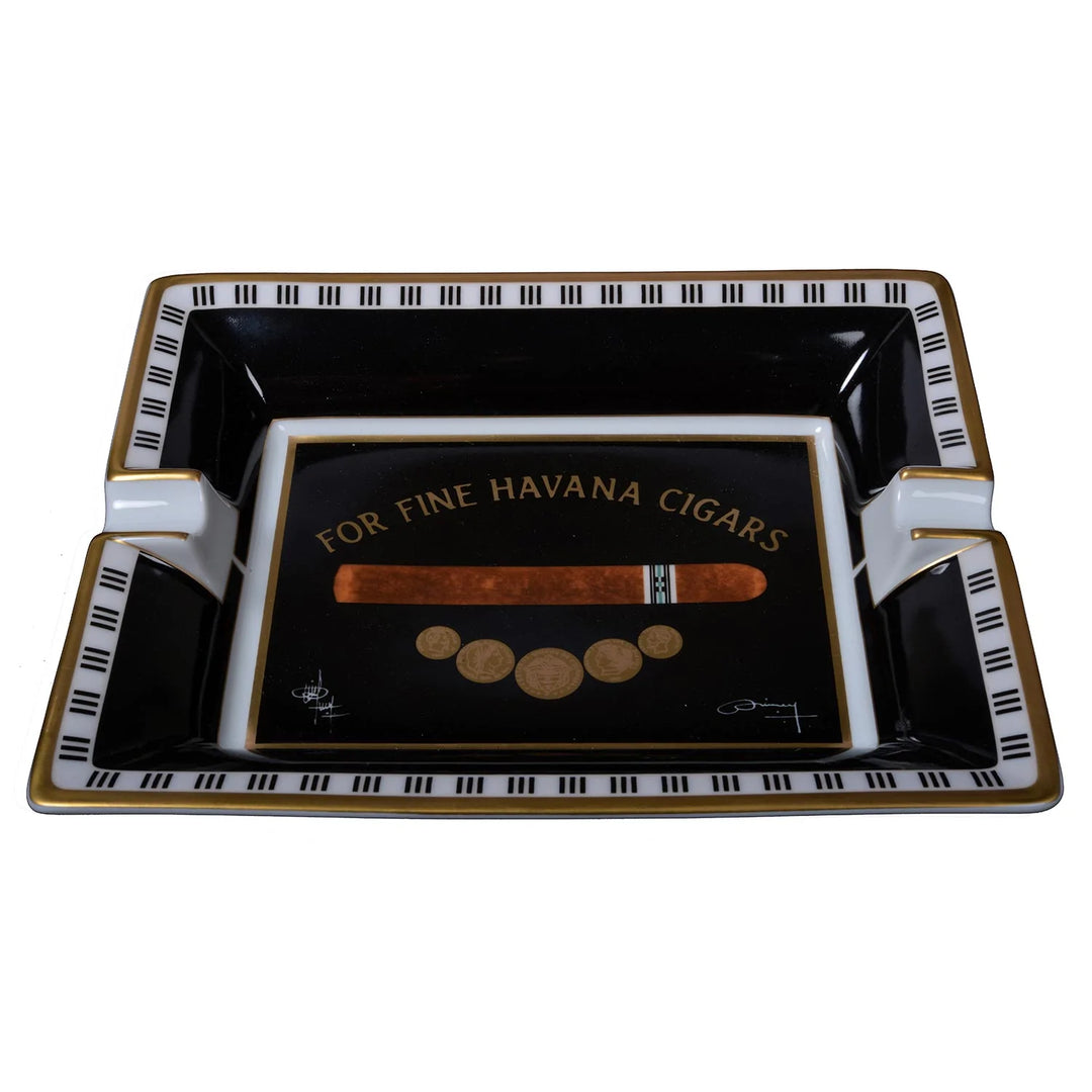 Elie Bleu Porcelain Cigar Ashtray "Medals" Black