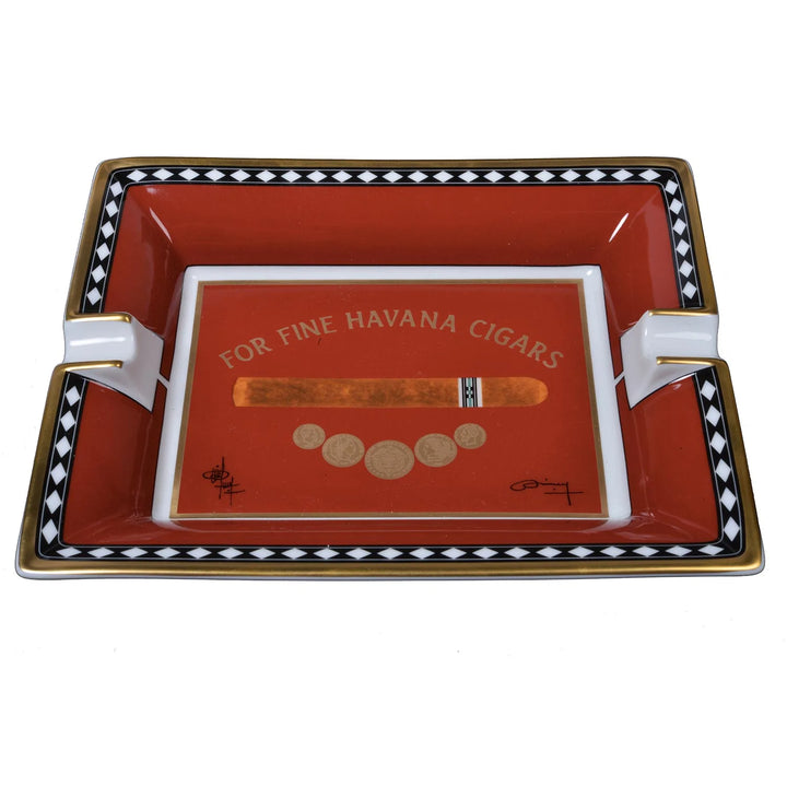 Elie Bleu Porcelain Cigar Ashtray "Medals" Red