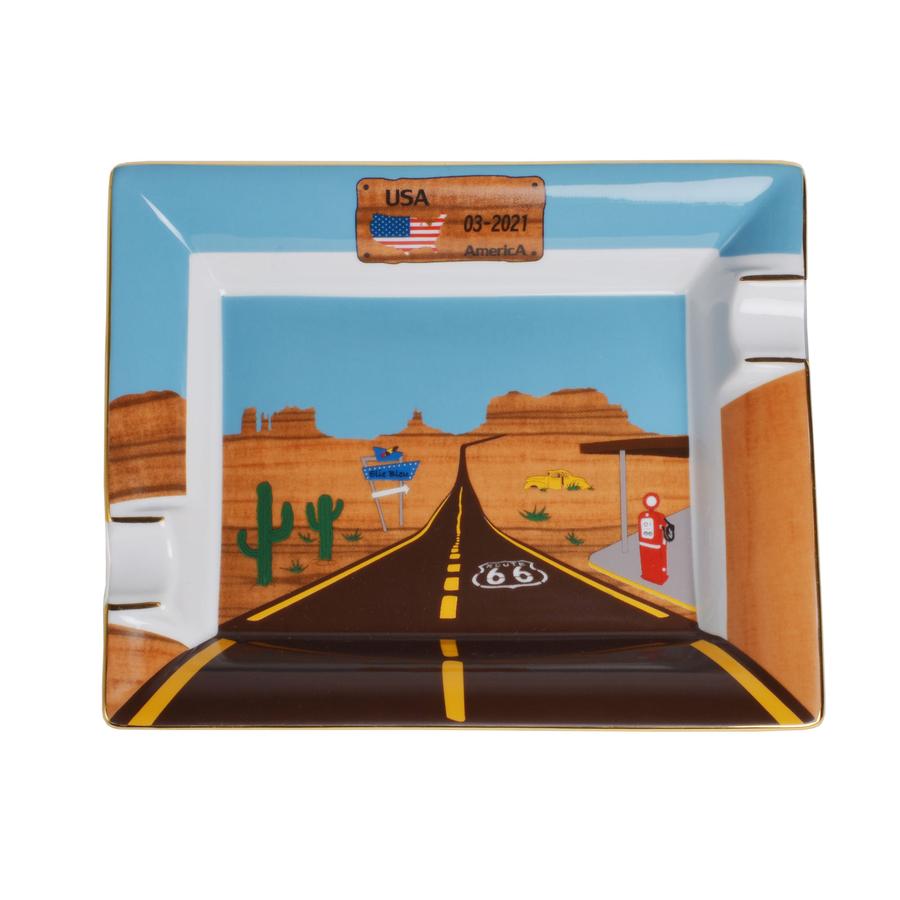 Elie Bleu Porcelain Ashtray "Route 66", cigar accessories, cigar ashtrays 