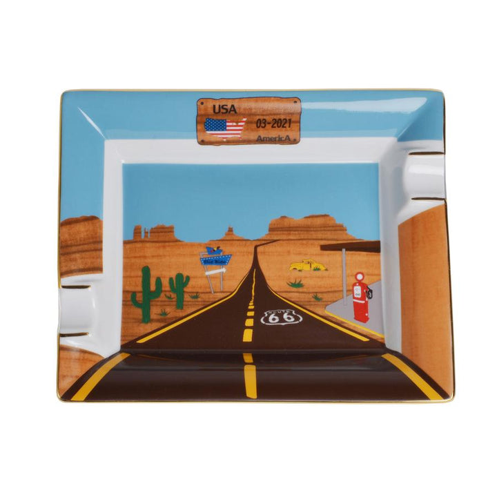 Elie Bleu Porcelain Ashtray "Route 66", cigar accessories, cigar ashtrays 