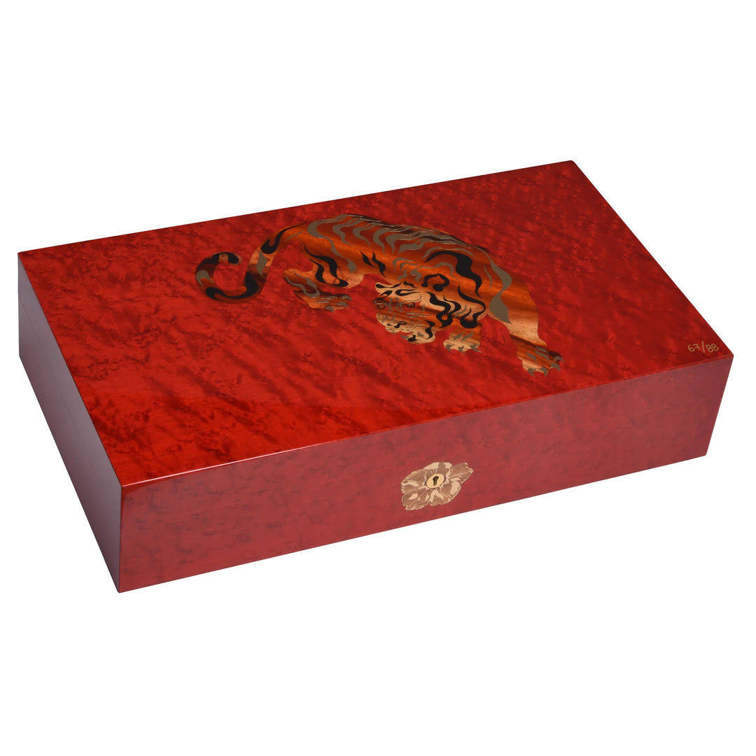 Elie Bleu Wooden Cigar Humidor Tiger Red Sycamore-110 Cigars