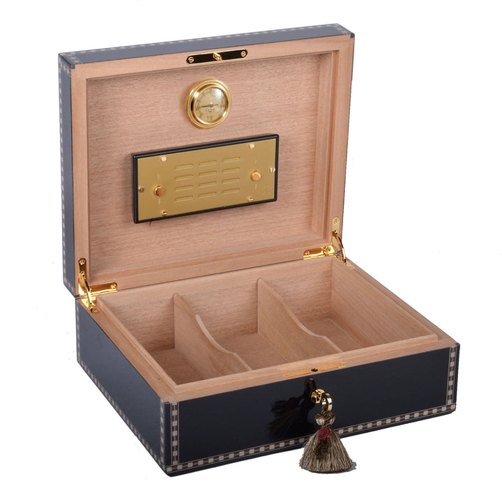 Elie Bleu Wooden Humidor "Medals" Black Tinted Sycamore(75 Cigars), cigar humidor, cigar accessories, humidor online