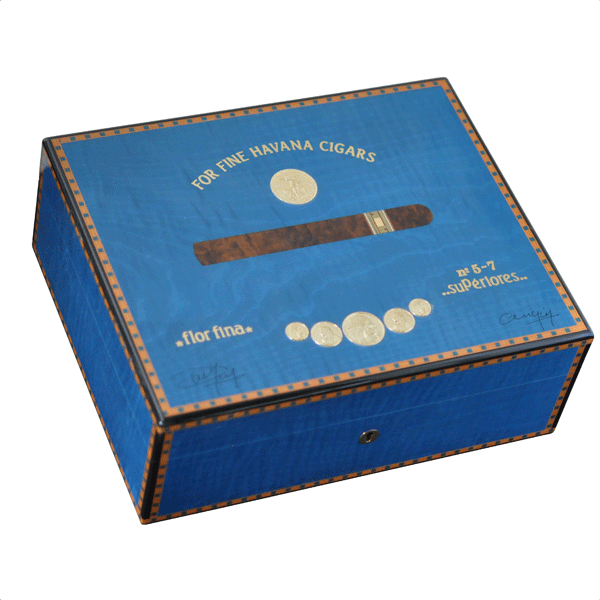 Elie Bleu Wooden Humidor "Medals" Blue Sycamore (75 Cigars), cigar accessories, cigar humidor, humidors online 