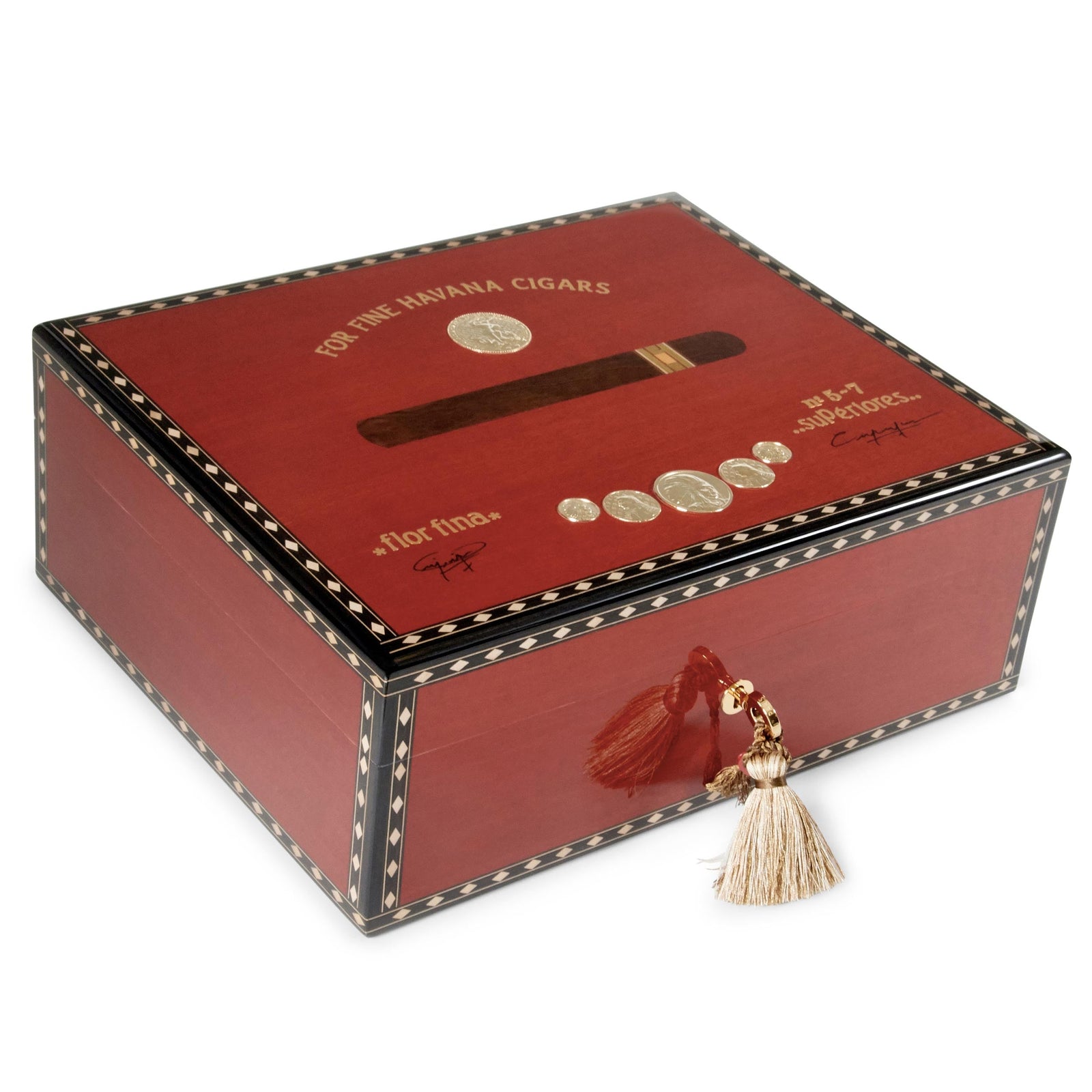 Elie Bleu Wooden Humidor "Medals" Red Sycamore (75 Cigars), cigar humidor, cigar accessories, humidor online