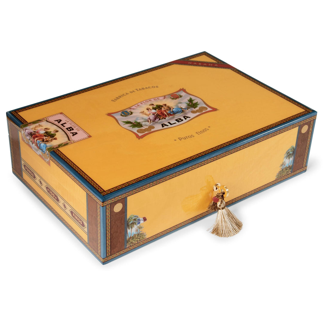 Elie Bleu Wooden Humidor "Alba" Gold Yellow Sycamore (110 Cigars), humidors, cigar humidors, cigar accessories