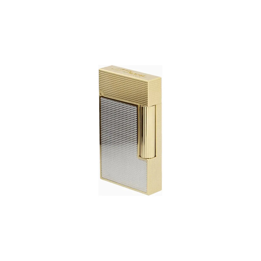 ST. Dupont Ligne 2 Cigar Lighter Engraved Square Pattern Gold &amp; Silver