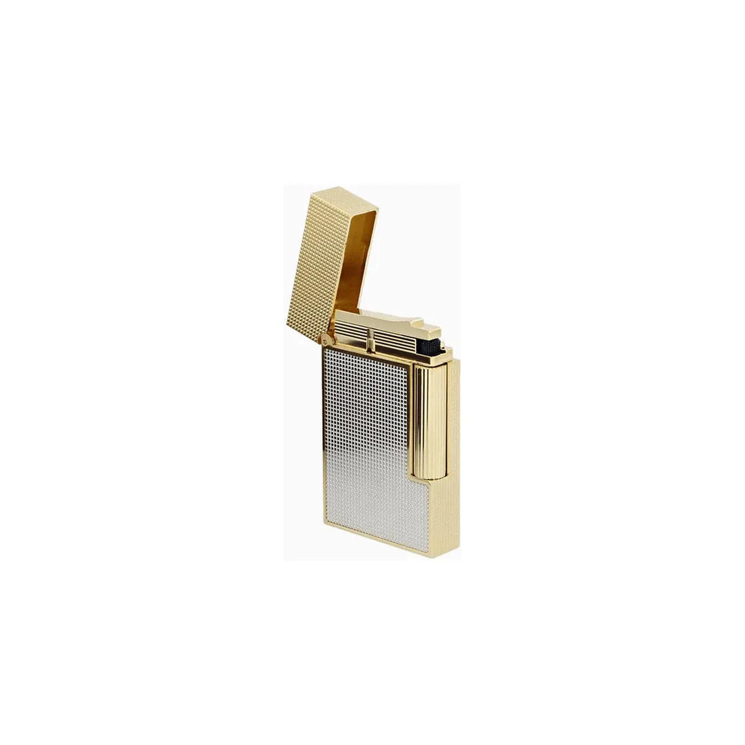ST. Dupont Ligne 2 Cigar Lighter Engraved Square Pattern Gold &amp; Silver