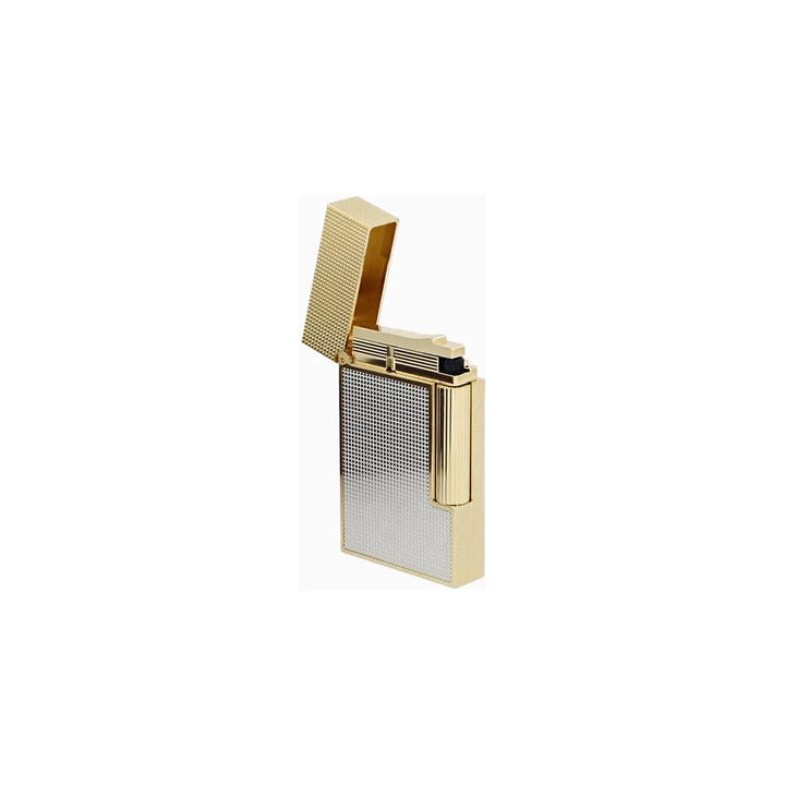 ST. Dupont Ligne 2 Cigar Lighter Engraved Square Pattern Gold &amp; Silver