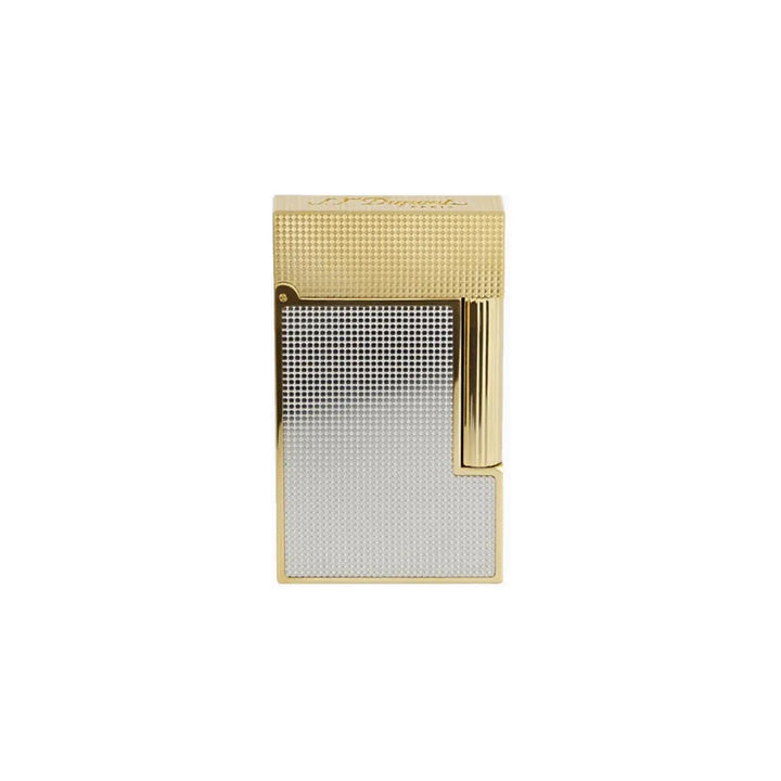 ST. Dupont Ligne 2 Cigar Lighter Engraved Square Pattern Gold &amp; Silver