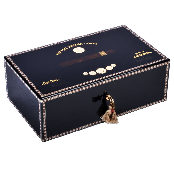 Elie Bleu Wooden Humidor "Medals" Black Sycamore (120 Cigars), cigar accessories, cigar humidor, humidor online