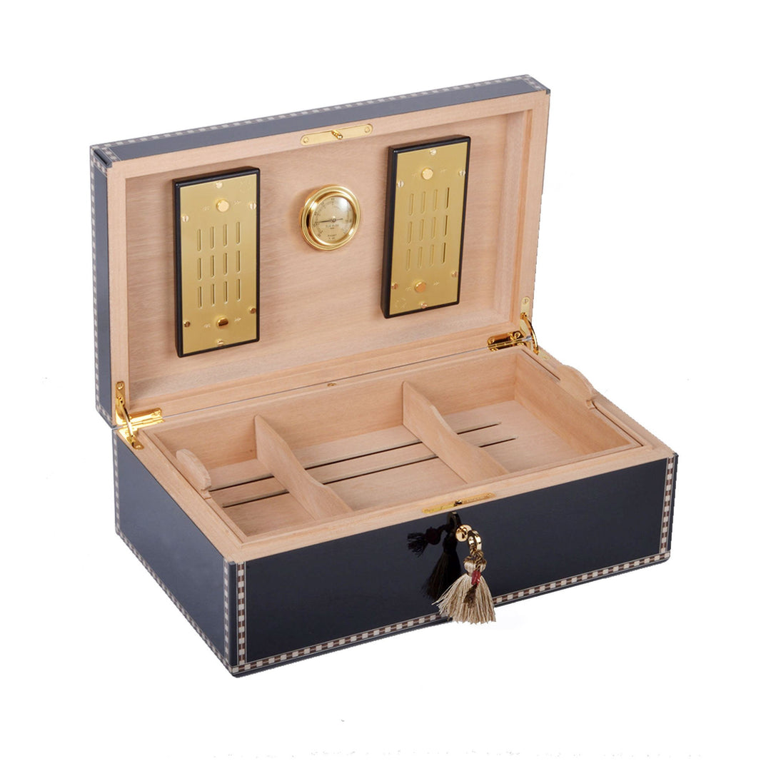 Elie Bleu Wooden Cigar Humidor "Medals" Black Sycamore (120 Cigars)