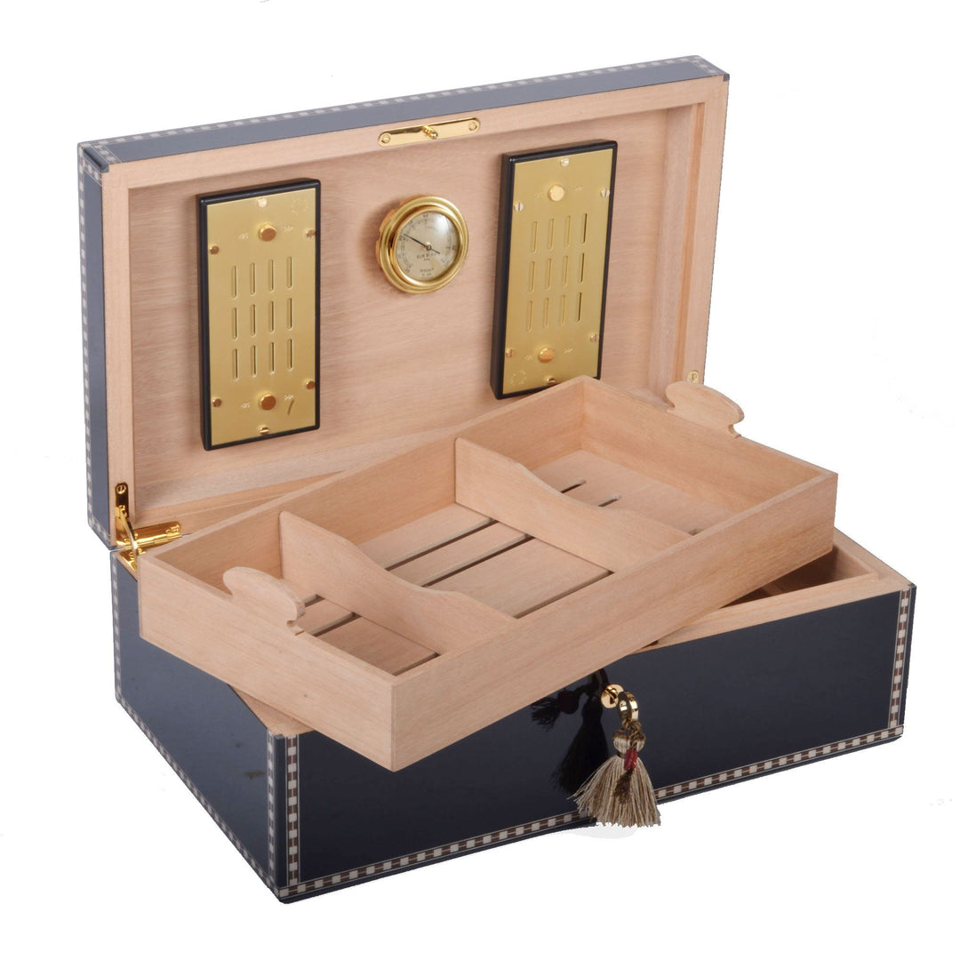 Elie Bleu Wooden Humidor "Medals" Black Sycamore (120 Cigars), cigar accessories, cigar humidor, humidor online