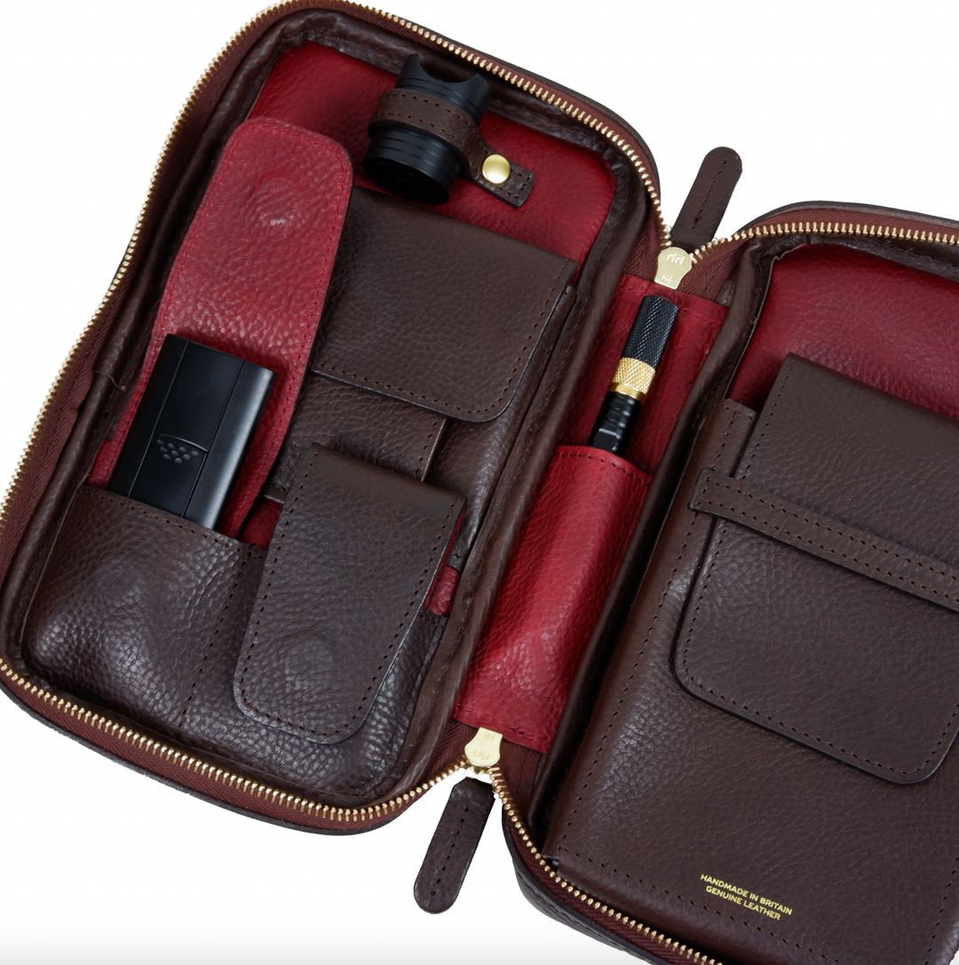 The Cigar Holder Cigar Travel Case Brown &amp; Burgundy Leather