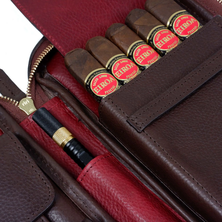 The Cigar Holder Cigar Travel Case Brown &amp; Burgundy Leather