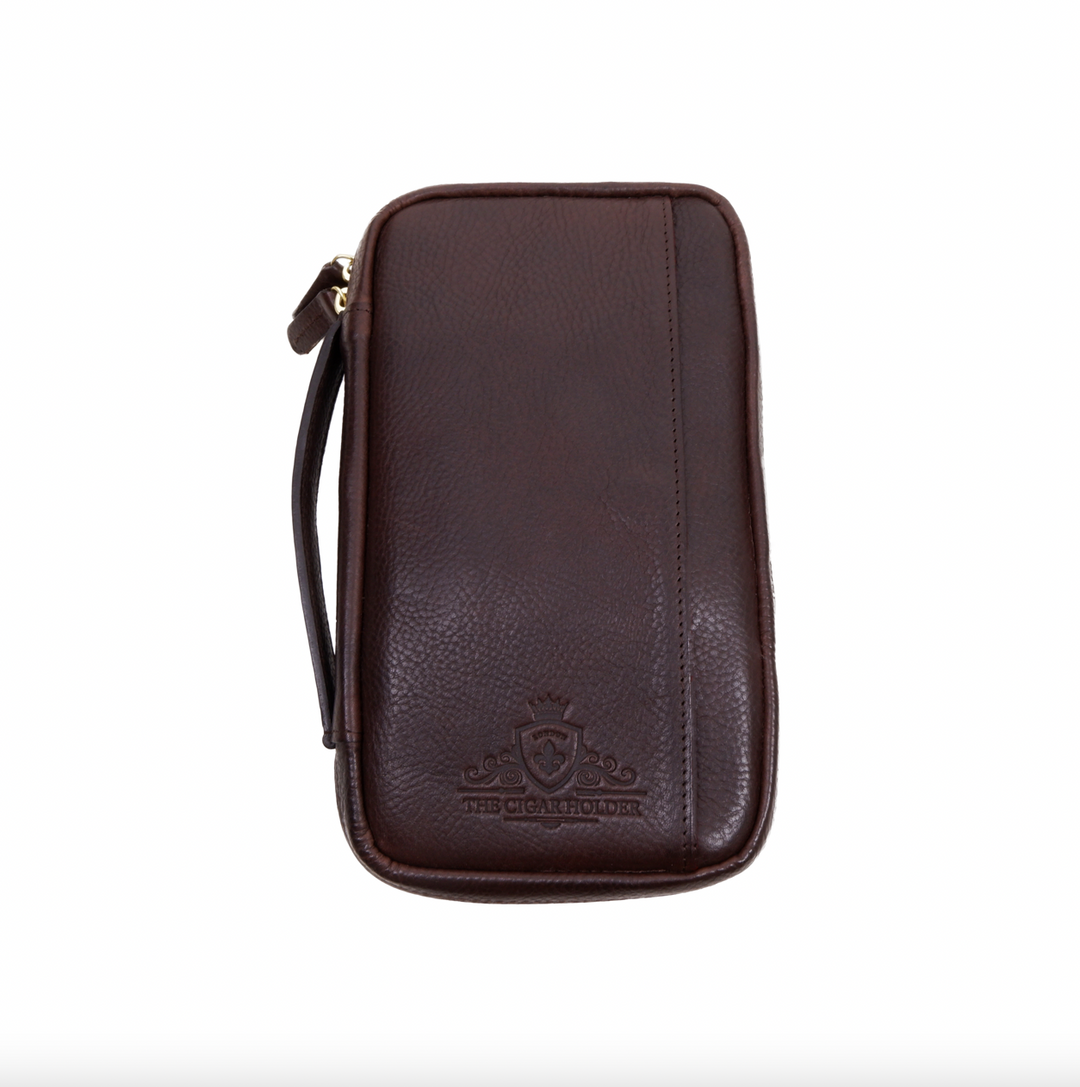 The Cigar Holder Cigar Travel Case Brown &amp; Burgundy Leather