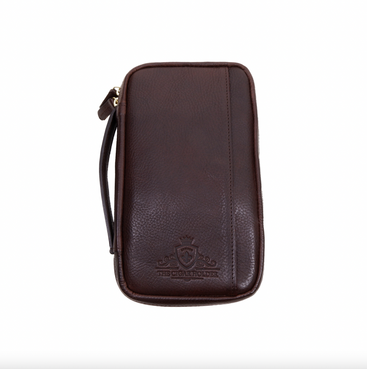The Cigar Holder Cigar Travel Case Brown &amp; Burgundy Leather