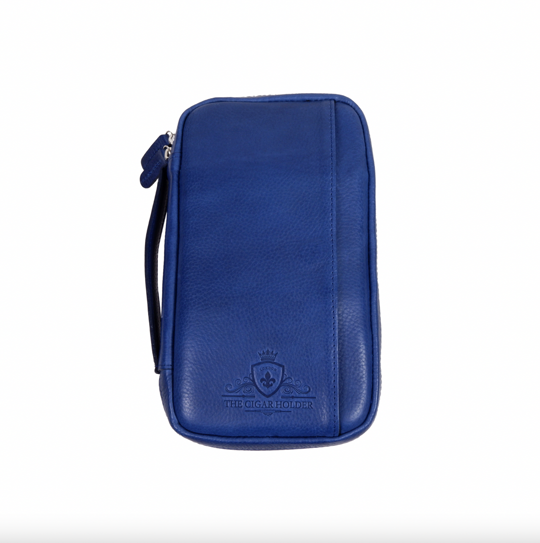 The Cigar Holder Cigar Travel Case Blue &amp; Black Leather