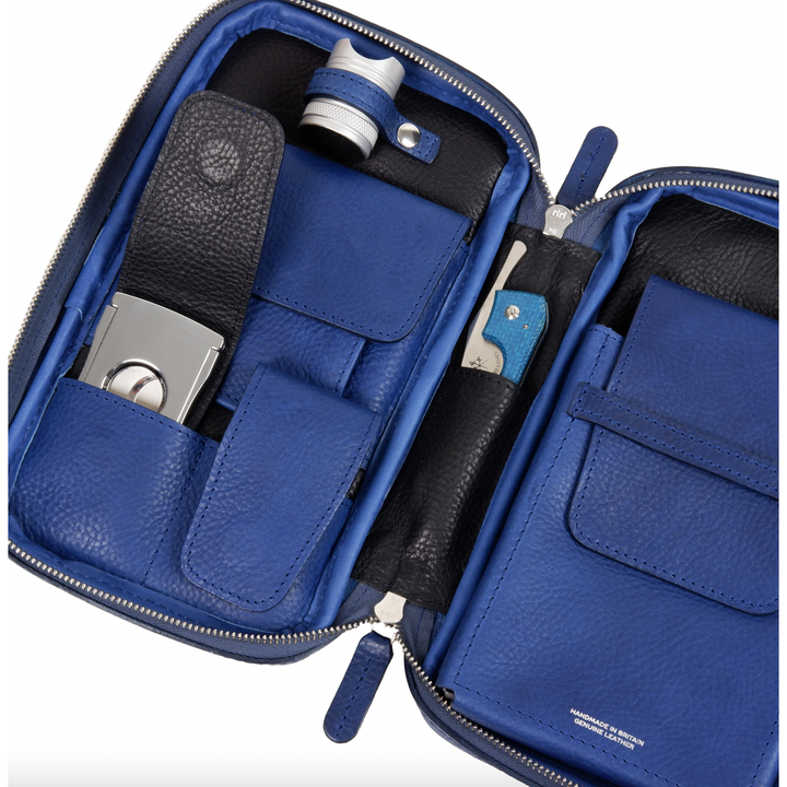 The Cigar Holder Cigar Travel Case Blue &amp; Black Leather