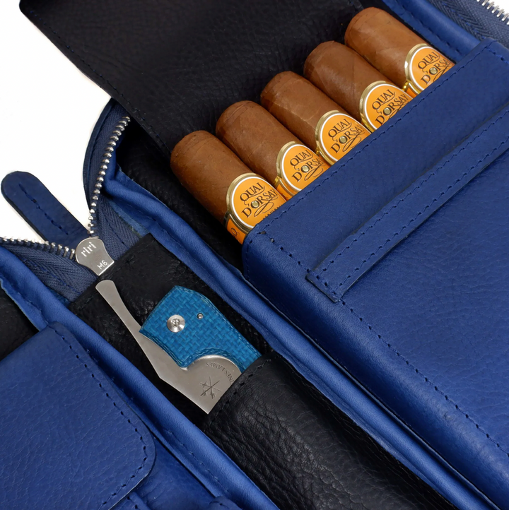 The Cigar Holder Cigar Travel Case Blue &amp; Black Leather