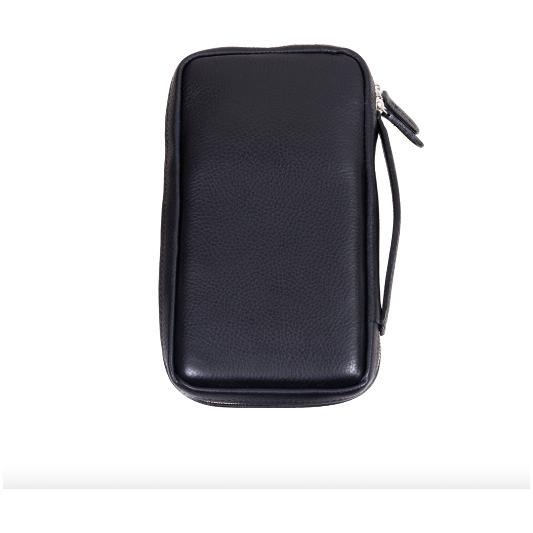 The Cigar Holder Cigar Travel Case Black &amp; Blue Leather Detachable strap
